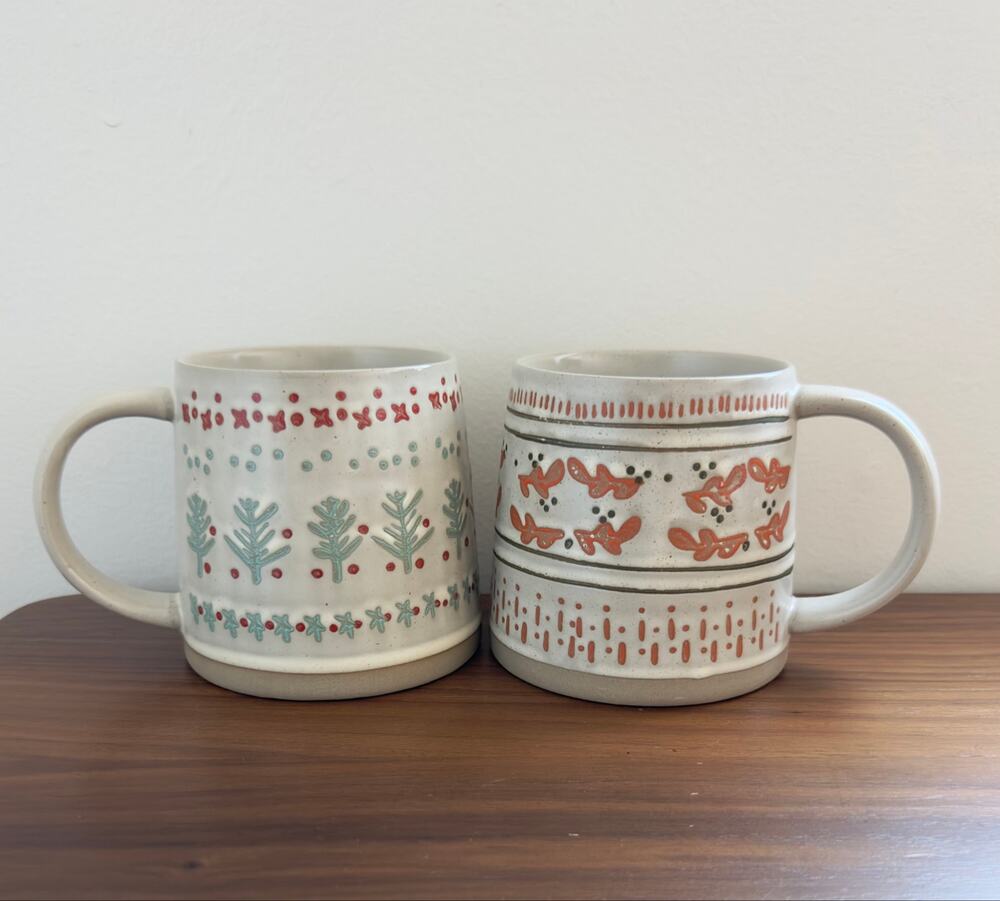 Rosalind Wheeler Carlanne Stoneware Winter Holiday Coffee Mugs (set of 2)